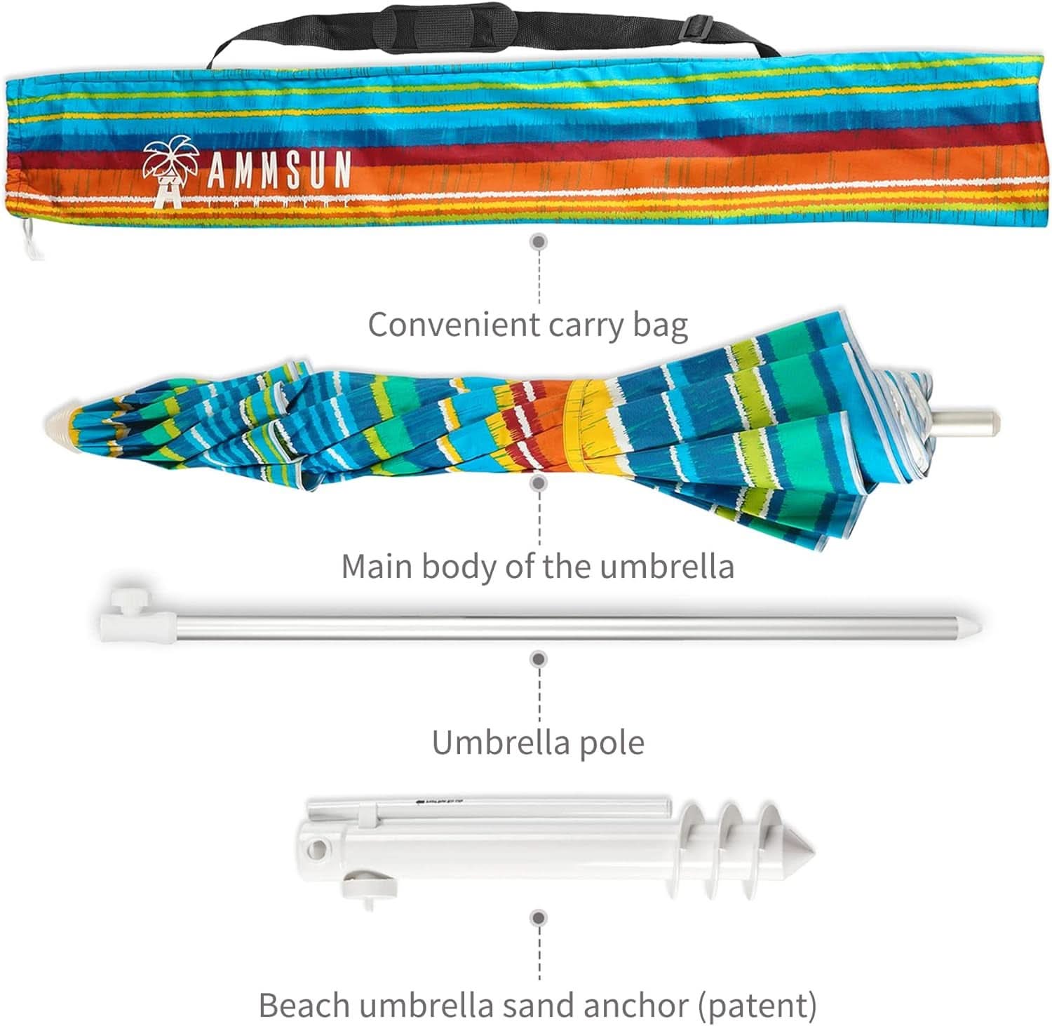 6.5Ft Durable Beach Umbrella With Sand Anchor UV Protected
